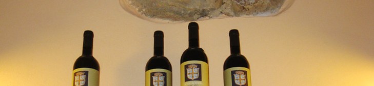 Bottiglie di vino su una mensola